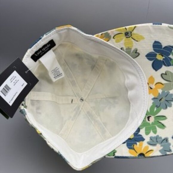 NWT Kate Spade Floral Printed Cap Hat Cream Yellow Blue Green Spade Logo - Picture 5 of 11